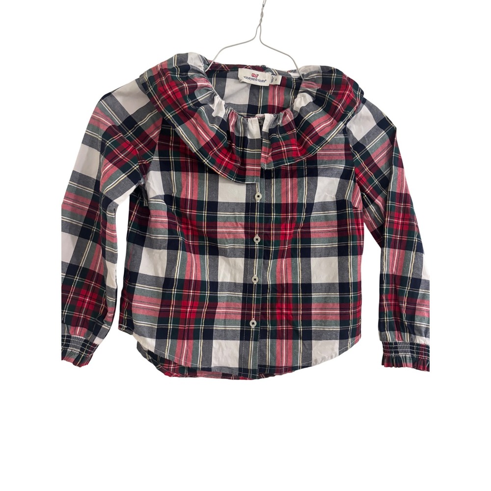Vineyard Vines Plaid Ruffled Collar‎ Long Sleeve Button Down Shirt Kids Size 8